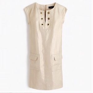J Crew Linen Dress Metallic Gold Grommet Pockets Short Sleeves
